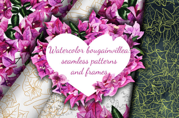 Watercolor Bougainvillea Patterns for Designers