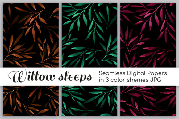 Watercolor Willow Seamless Patterns